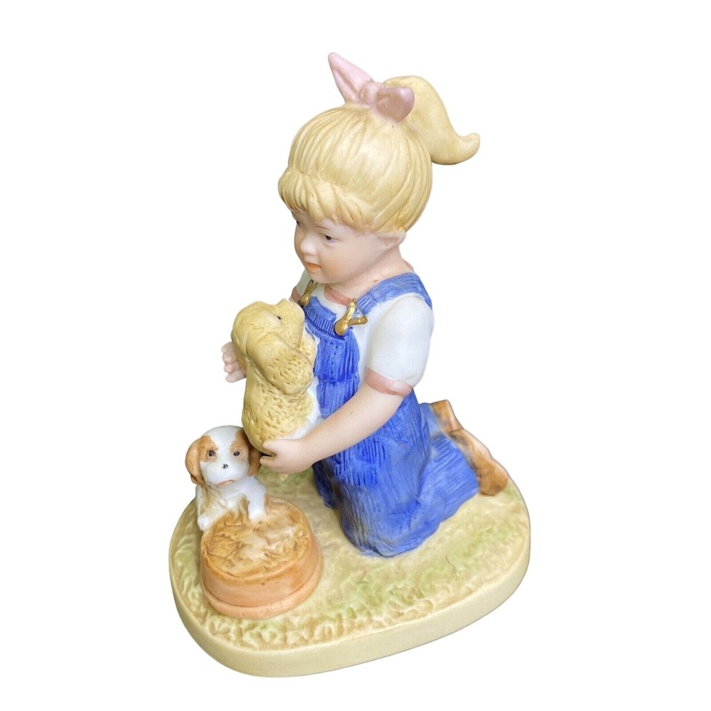 Vtg 80s Homco Denim Days Debbie Puppy Love Figurine 1503 Farmhouse Country Charm